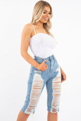 White Slinky Ruched Detail Bodysuit - Edie