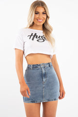 Mid Wash Blue Denim Mini Skirt - Lynzi