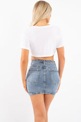 Mid Wash Blue Denim Mini Skirt - Lynzi