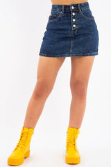 Dark Blue Denim Button Fly Skirt - Flossie
