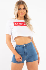 Mid Blue High Waist Denim Hot Pant Shorts - Lylah