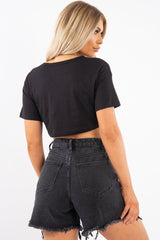 Black Red Limited Slogan Cropped T Shirt - Drew