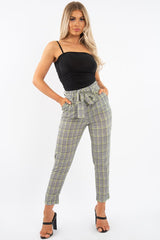 Black White Green Houndstooth Belted Trouser - Xiara
