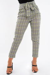 Black White Green Houndstooth Belted Trouser - Xiara