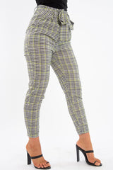 Black White Green Houndstooth Belted Trouser - Xiara