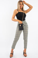 Black White Green Houndstooth Belted Trouser - Xiara