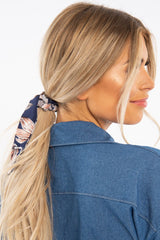 Navy Floral Tie Detail Scunchy - Ziggy