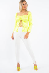Lime Satin Ruched Tie Detail Top - Malika