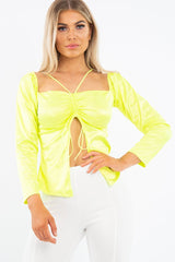 Lime Satin Ruched Tie Detail Top - Malika