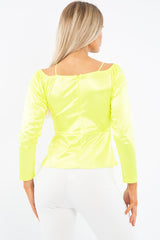 Lime Satin Ruched Tie Detail Top - Malika