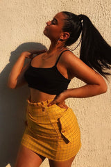 Yellow Blue Check Ruffle Waist Zip Front Skirt - Izzie