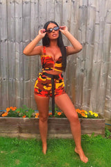 Orange Camo Buckle Crop Top and Utility Shorts Co-ord - Anabell