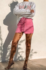 Pink Faux Suede Lace Up Mini Skirt - Evelise