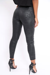 Black Suedette High Waisted Leggings - Emilyn