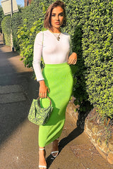 Lime Rib Knitted Midi Skirt - Kloey