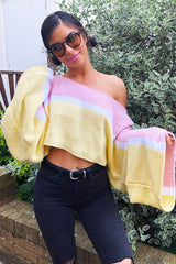 Pink White and Yellow Stripe Contrast Jumper - Emylee