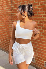 White Longline Jogger Shorts - Flonnie
