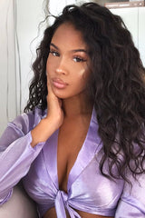 Lilac Shimmery Tie Front Slinky Blouse - Maddie