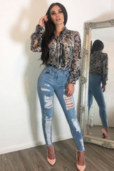 Black Paisley Print Sheer Shirt - Zemira