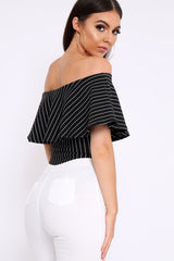 Black Striped Bardot Frill Bodysuit - Emmie