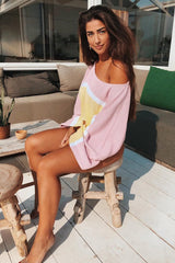 Pink White and Yellow Stripe Contrast Jumper - Emylee