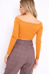 Mustard Ribbed Lace Up Front Crop Top - Emmy