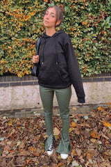 Khaki Side Split Flared Skinny PU Trouser - Zylah