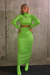 Lime Rib Knitted Midi Skirt - Kloey