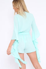 Turquoise Wrap Front Flare Sleeve Playsuit - Emoni