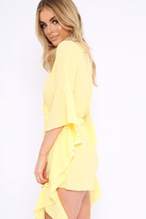 Yellow Wrap Front Flare Sleeve Playsuit - Emoni