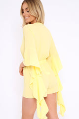 Yellow Wrap Front Flare Sleeve Playsuit - Emoni