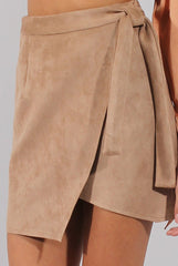 Camel Suede Wrap Around Skirt - Emory