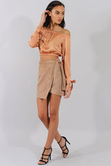 Camel Suede Wrap Around Skirt - Emory
