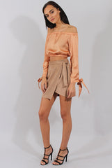 Camel Suede Wrap Around Skirt - Emory