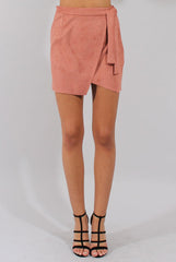 Dark Pink Suede Wrap Around Skirt - Emory