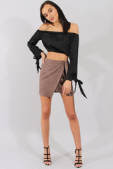 Mocha Suede Wrap Around Skirt - Emory
