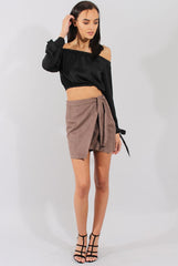 Mocha Suede Wrap Around Skirt - Emory