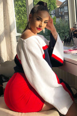 White Navy and Red Stripe Contrast Jumper - Emylee