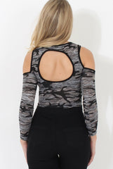 Grey Camo Cold Shoulder Bodysuit - Emy