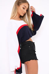 White Navy and Red Stripe Contrast Jumper - Emylee