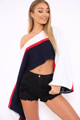 White Navy and Red Stripe Contrast Jumper - Emylee