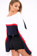 White Navy and Red Stripe Contrast Jumper - Emylee