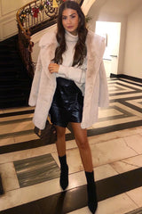 Black PU Faux Croc Wrap Over Skirt - Enessa