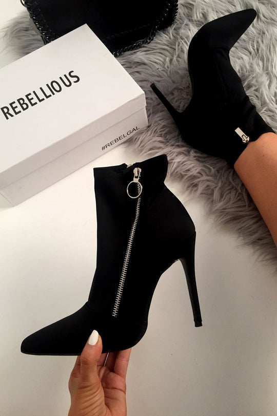 Black Stretch Zip Detail Sock Boot - Uriah