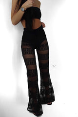 Black Crochet Knicker Flared Trousers - Epsie