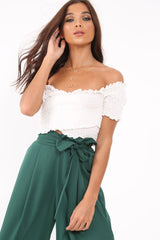 White Shirred Off The Shoulder Crop Top - Erial