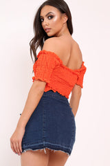 Orange Shirred Off The Shoulder Crop Top - Erial