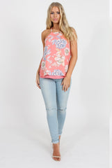 Coral Floral Side Split Top - Erika