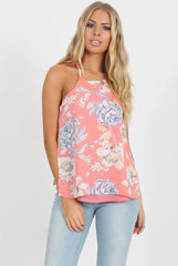 Coral Floral Side Split Top - Erika