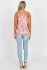Coral Floral Side Split Top - Erika